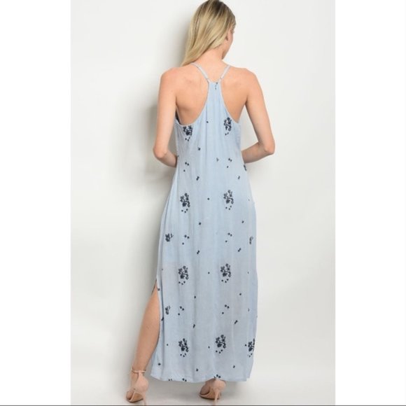 Simplistic Light Blue Navy Printed Maxi Dress - Picture 2 of 3
